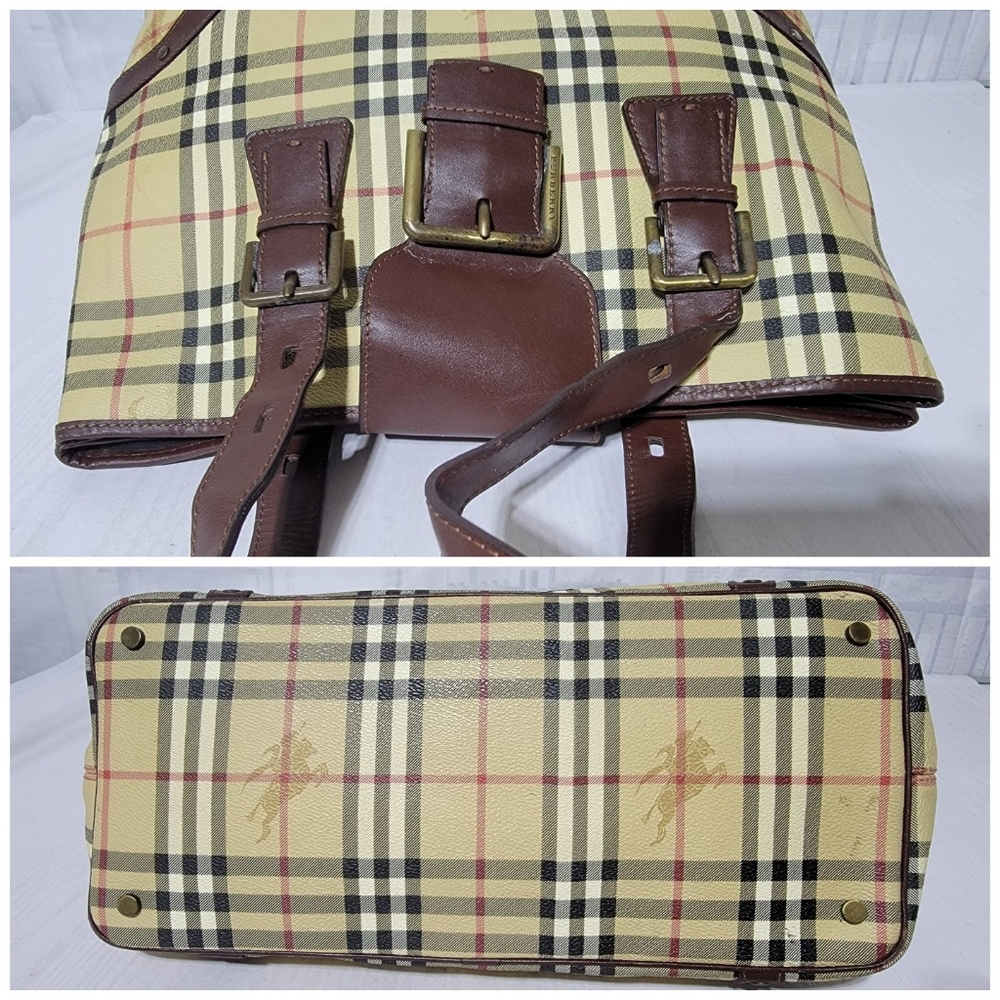Authetic Burberry Beige/Brown Haymarket Check Coated Canvas And Leather … - Picture 7 of 11